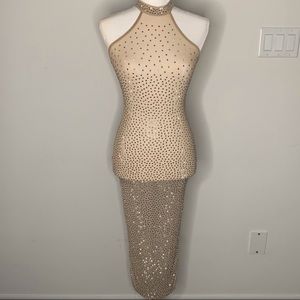 Tan mesh dress with stones